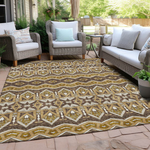 8' X 10' Gold Brown And Beige Moroccan Washable Indoor Outdoor Area Rug