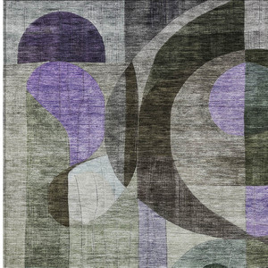 10' X 14' Olive Green Purple And Gray Geometric Washable Indoor Outdoor Area Rug