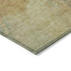 8' X 10' Artichoke Green And Gold Abstract Washable Indoor Outdoor Area Rug