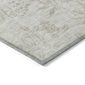 8' X 10' Beige Tan And Ivory Floral Washable Indoor Outdoor Area Rug
