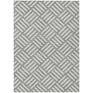 10' X 14' Gray And Ivory Geometric Washable Indoor Outdoor Area Rug - Gray, Ivory