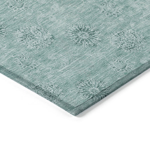 8' X 10' Teal Blue And Ivory Floral Washable Indoor Outdoor Area Rug