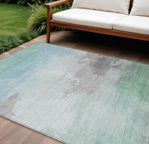 8' X 10' Blue And Mint Green Abstract Washable Indoor Outdoor Area Rug