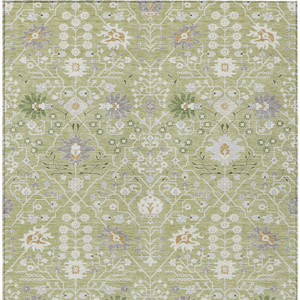 10' X 14' Artichoke Green Gray And Ivory Oriental Washable Indoor Outdoor Area Rug