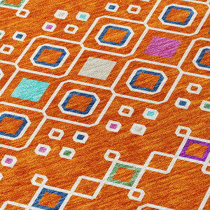 10' X 14' Orange Blue And Purple Geometric Washable Indoor Outdoor Area Rug
