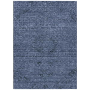 8' X 10' Navy Blue And Charcoal Floral Washable Indoor Outdoor Area Rug