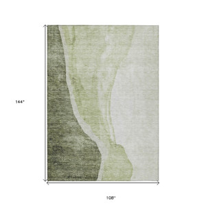 9' X 12' Olive Green And Beige Abstract Washable Indoor Outdoor Area Rug