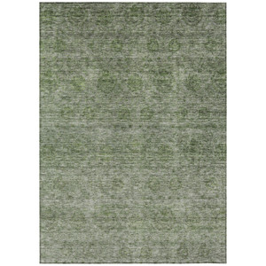 10' X 14' Olive Green And Beige Floral Washable Indoor Outdoor Area Rug - 880016565126
