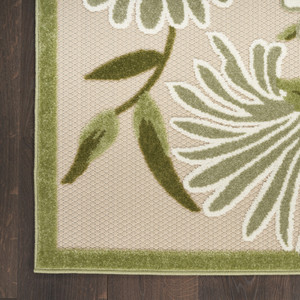 9' X 12' Ivory And Green Floral Indoor Outdoor Area Rug