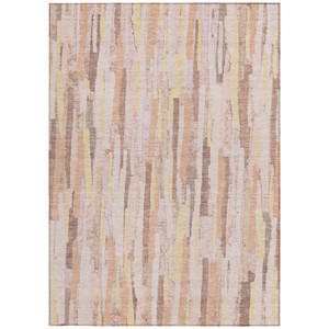 9' X 12' Pink And Beige Striped Washable Indoor Outdoor Area Rug