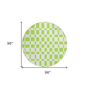 8' Lime Green And Ivory Round Geometric Washable Indoor Outdoor Area Rug - 608219104887