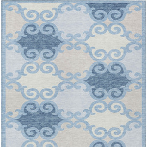 10' X 14' Sky Blue Gray And Ivory Trellis Washable Indoor Outdoor Area Rug