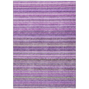 9' X 12' Purple Eggplant And Lilac Striped Washable Indoor Outdoor Area Rug