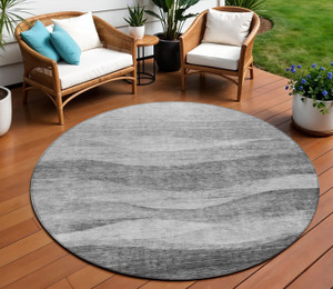 8' Gray And Charcoal Round Abstract Washable Indoor Outdoor Area Rug Transitional Style - Gray, Charcoal Color