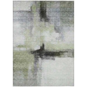 9' X 12' Sage Black And Gray Abstract Washable Indoor Outdoor Area Rug