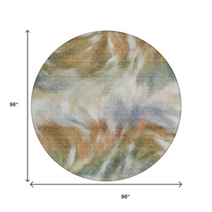 8' Beige And Copper Round Abstract Washable Indoor Outdoor Area Rug