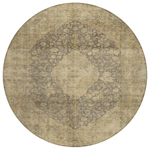 8' Brown And Beige Round Medallion Washable Indoor Outdoor Area Rug - Brown, Beige