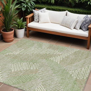 9' X 12' Artichoke Green Brown And Ivory Floral Washable Indoor Outdoor Area Rug