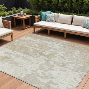10' X 14' Beige And Ivory Abstract Washable Indoor Outdoor Area Rug - 880016697896