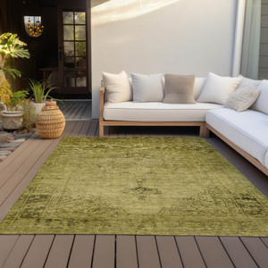 9' X 12' Gold Brown And Wheat Oriental Washable Indoor Outdoor Area Rug