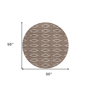 8' Brown And Beige Round Geometric Washable Indoor Outdoor Area Rug Transitional Style - Brown, Beige Color