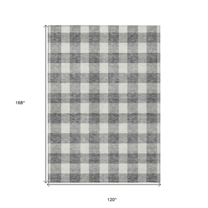 10' X 14' Gray And Charcoal Plaid Washable Indoor Outdoor Area Rug