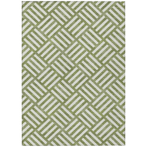 8' X 10' Olive Green And Ivory Geometric Washable Indoor Outdoor Area Rug