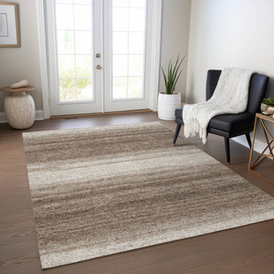 8' X 10' Brown And Beige Abstract Washable Indoor Outdoor Area Rug - 880016859829