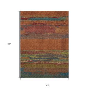 9' X 12' Terra Cotta Abstract Washable Indoor Outdoor Area Rug