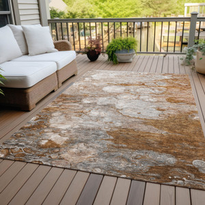 10' X 14' Terra Cotta Gray And Silver Abstract Washable Indoor Outdoor Area Rug