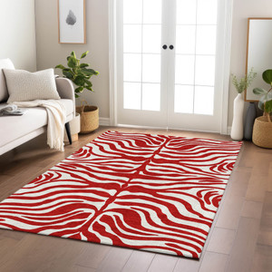 8' X 10' Red And Ivory Animal Print Washable Indoor Outdoor Area Rug