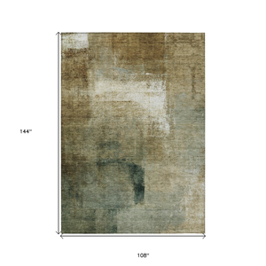 9' X 12' Brown Beige And Ivory Abstract Washable Indoor Outdoor Area Rug