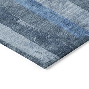 10' X 14' Blue And Gray Striped Washable Indoor Outdoor Area Rug - 880016533095