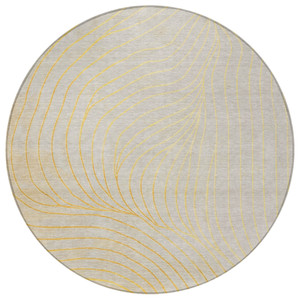 8' Gold And Silver Round Abstract Washable Indoor Outdoor Area Rug - Gold, Silver