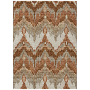 8' X 10' Orange Beige And Copper Ikat Washable Indoor Outdoor Area Rug