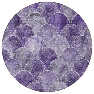8' Purple Lilac And Lavender Round Abstract Washable Indoor Outdoor Area Rug