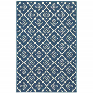 8' X 11' Navy Floral Stain Resistant Indoor Outdoor Area Rug - 606114575139