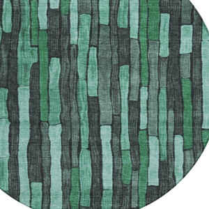 8' Sage Teal Blue And Emerald Round Striped Washable Indoor Outdoor Area Rug