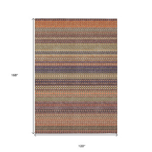 10' X 14' Orange Striped Washable Non Skid Indoor Outdoor Area Rug