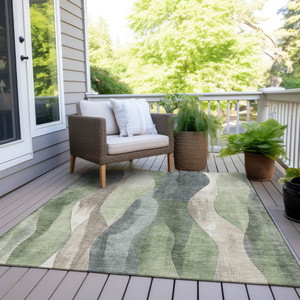9' X 12' Fern Green And Gray Abstract Washable Indoor Outdoor Area Rug - Fern Green, Gray