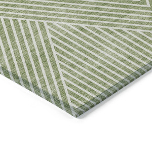 9' X 12' Sage And Ivory Geometric Washable Indoor Outdoor Area Rug
