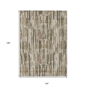 10' X 14' Brown And Taupe Abstract Washable Indoor Outdoor Area Rug