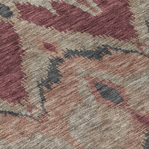 9' X 12' Burgundy Beige And Charcoal Ikat Washable Indoor Outdoor Area Rug