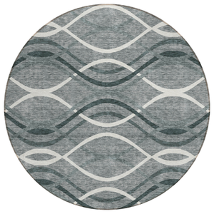 8' Gray Ivory And Charcoal Round Abstract Washable Indoor Outdoor Area Rug