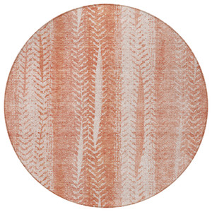 8' Orange And Salmon Round Botanical Leaves Washable Indoor Outdoor Area Rug