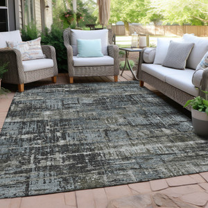 10' X 14' Charcoal And Gray Geometric Washable Indoor Outdoor Area Rug
