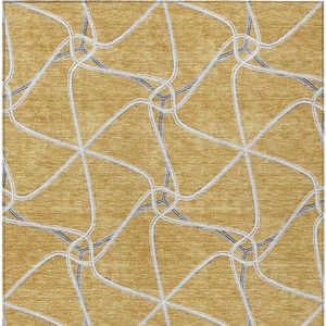 8' X 10' Gold And Ivory Geometric Washable Indoor Outdoor Area Rug Contemporary Style - Gold, Ivory Color