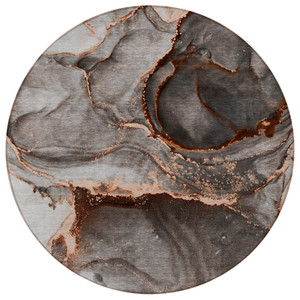 8' Round Peach Round Abstract Washable Non Skid Indoor Outdoor Area Rug