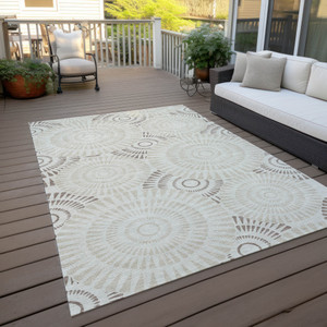 10' X 14' Taupe And Brown Geometric Washable Indoor Outdoor Area Rug
