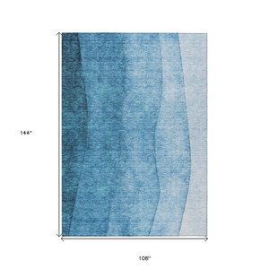 9' X 12' Teal Blue Aqua And Turquoise Ombre Washable Indoor Outdoor Area Rug